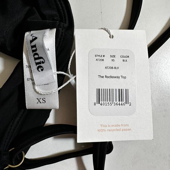 NWT Andie Swim The Rockaway Strappy Bikini Top Black XS Beach Pool Travel Resort - Picture 6 of 6